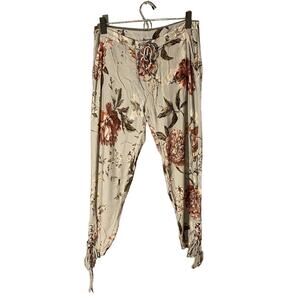 Chaser Gray Floral Heirloom Wovens Lace-Up Cropped Pants Women’s Medium